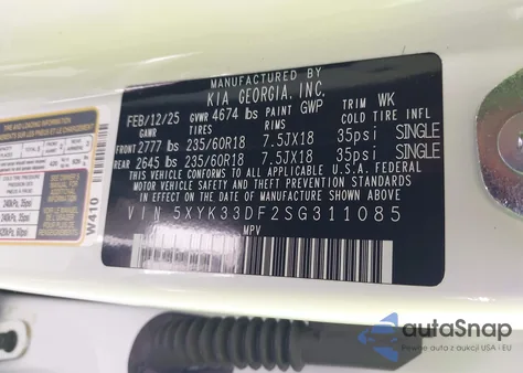 2025 Kia Sportage Ex из США, поврежденный, VIN 5XYK33DF2SG311085